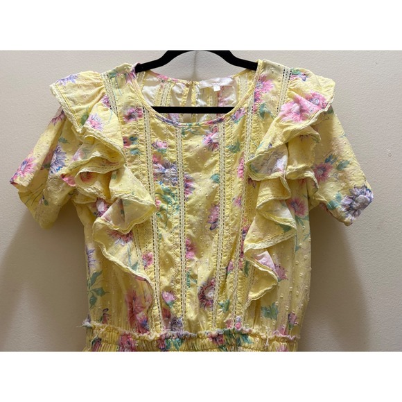 Loveshackfancy Natasha Yellow Floral Ruffle Mini Dress - S Whimsy Cottage Garden - Picture 3 of 10